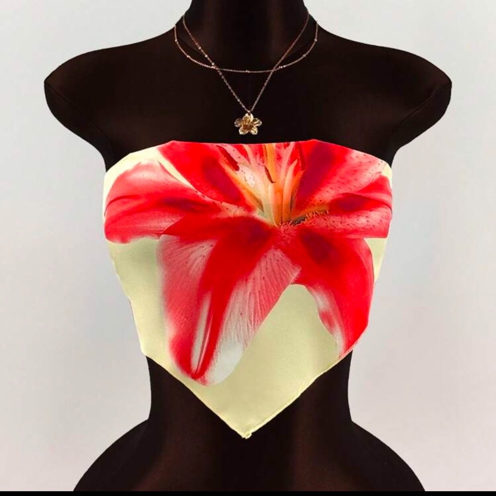 Floral Strapless Top - Red and Cream